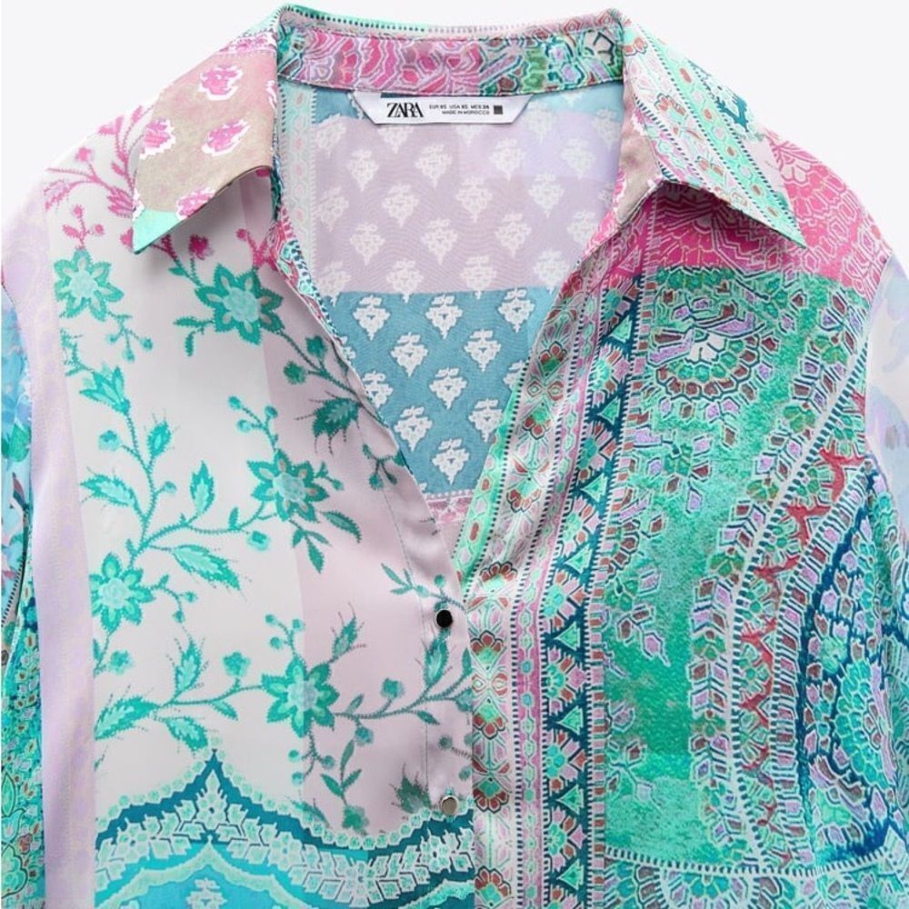 ZARA PATCHWORK PRINTED SHIRT MULTICOLORED - Picture 2 of 9